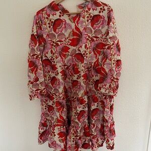 Zara Flowey Floral Red and Pink Dress